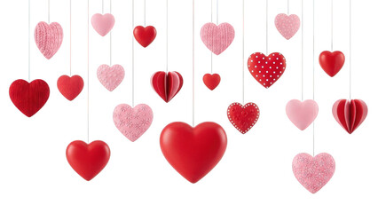 Colorful hearts suspended in air isolated on transparent background