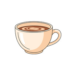 Coffee cup with frothy beverage in minimalist style, illustration on transparent background    