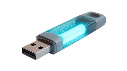 Usb flash drive glowing with blue light, representing data transfer, digital storage, and modern computing technology