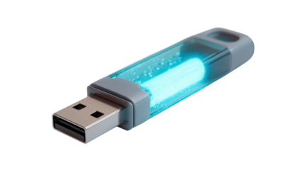 Usb flash drive glowing with blue light, representing data transfer, digital storage, and modern computing technology