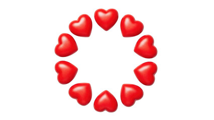 Circle of red hearts isolated on transparent background