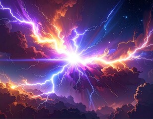 Cosmic celestial display of electrical storm within a nebula