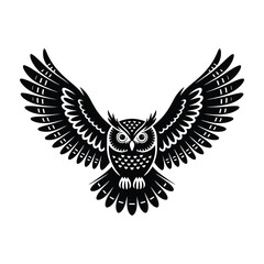 Obraz premium Owl Silhouette Vector Illustration A Striking Black Design of a Bird with Spread Wings and Detailed Feathers for Wildlife Art and Creative Projects