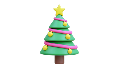 3D Rendered Cartoon Christmas Tree with Star and Ornaments