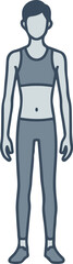 Ectomorph female body type illustration featuring a slender woman in sportswear standing in a neutral pose, vector icon isolated on white background.