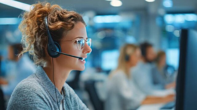 Customer Service Excellence: A focused customer service representative engages in a supportive conversation, immersed in the digital interface, demonstrating attentive communication. 