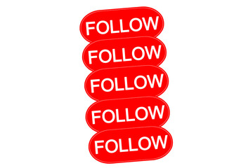 Red follow button with white text in rounded pill shape. Modern and minimal social media UI element suitable for apps, websites, buttons, and digital marketing design.