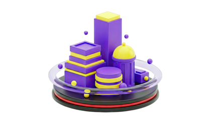 3D Abstract Geometric Composition with Purple and Yellow Shapes