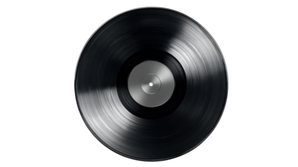 Vinyl record playing music with vintage analog turntable media, classic lp for sound entertainment, transparent background