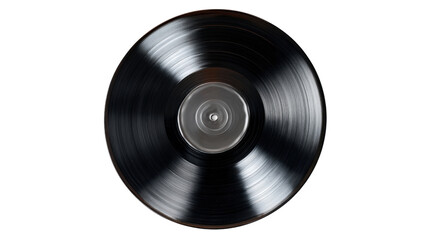 Vinyl record playing music, spinning retro audio disc, representing sound, vintage, and recording on transparent background