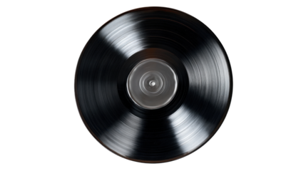 Vinyl record playing music, spinning retro audio disc, representing sound, vintage, and recording on transparent background