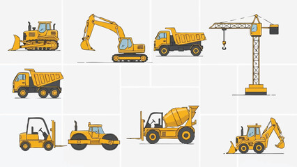 Yellow Construction Machines Set.
