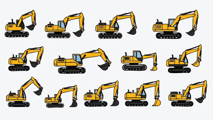 Yellow Excavators Collection Heavy Machinery.