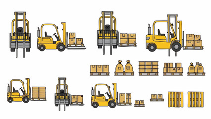 Yellow Forklifts and Pallets Set for Warehouse Operations.