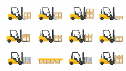 Yellow Forklifts with Pallets Set.