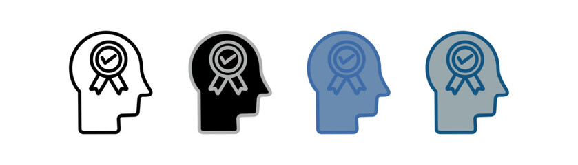 
brand awareness icon set multiple style collection with head and trademark design