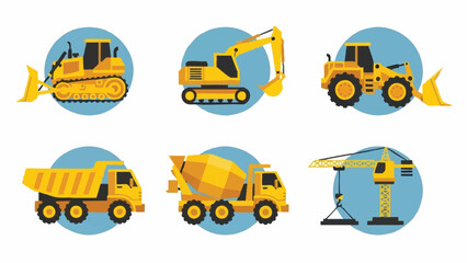 Fototapeta premium Yellow Construction Vehicles Set on Blue Background.