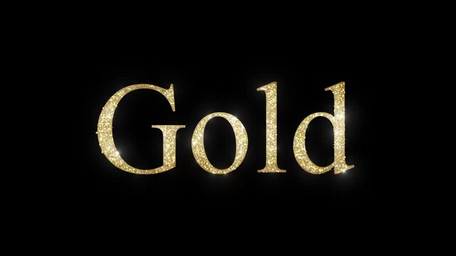 Glittering Gold Text Animation on Black Background with Shimmering Effects and Dynamic Lighting