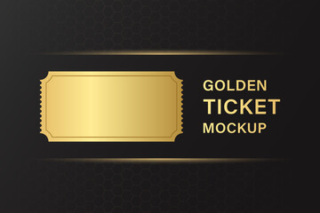 Golden ticket. Coupon mockup isolated on black background. Gold blank voucher. Vector illustration