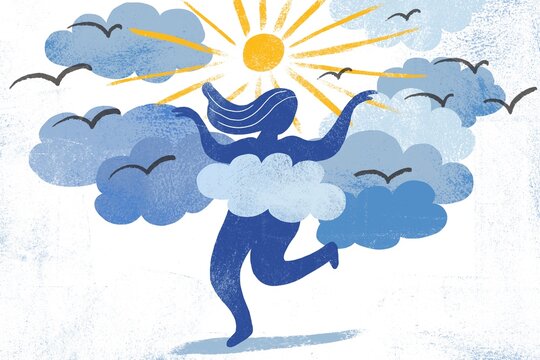 Happy Woman With Sun and Clouds