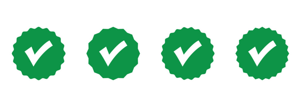A green check mark set isolated on a white background. Abstract check mark icon for account verification, authenticity, quality, and approval. Vector illustration.