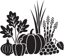 Autumn Harvest Silhouette with Pumpkins and Vegetables