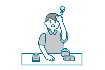 お金のやりくりに困っている女性のイラスト