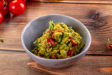 Green avocado guacamole dip snack