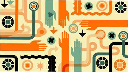 Vibrant hands reaching out in dynamic business process flow