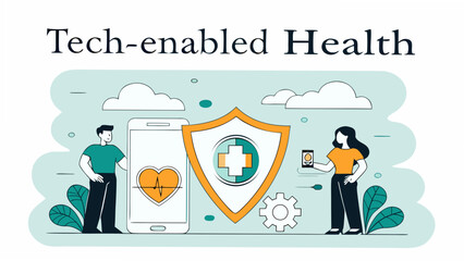 Modern healthcare technology with shield and smartphone