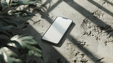 Smartphone Mockup On Concrete Surface With Natural Shadow
