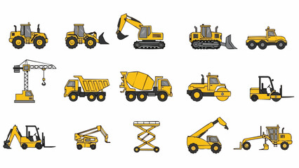 Yellow construction machinery set.