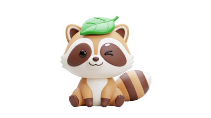 Cute Raccoon with Leaf on Head