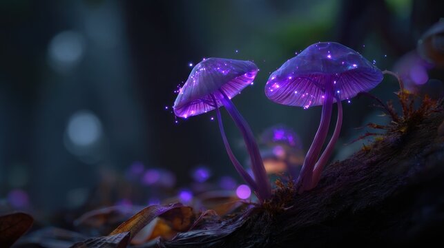 Glowing purple forest mushrooms