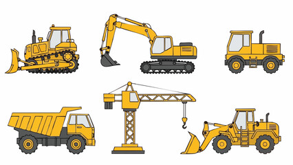 Yellow Construction Vehicles Set.