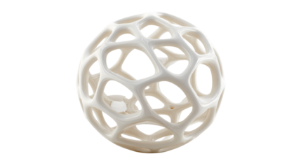 Organic abstract white sphere creating a porous cellular structure, conceptualizing modern biology and science on transparent background