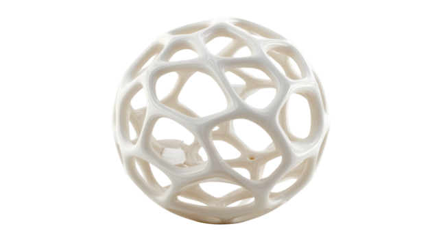 Organic abstract white sphere creating a porous cellular structure, conceptualizing modern biology and science on transparent background - Powered by Adobe