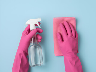 Household cleaning supplies arranged symmetrically aesthetic clean modern minimal