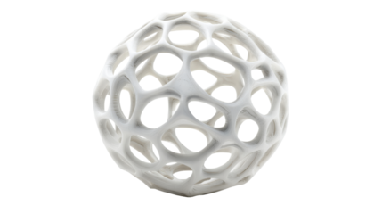 White intricate organic sphere representing data, science, modern art, and technology, on transparent background