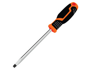 Flat-Head Screwdriver with Yellow and Black Handle Isolated, Professional Maintenance Hand Tool for Home Repair, DIY and Technical Service Vector