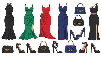 Elegant evening wear and accessories for women in stylish colors