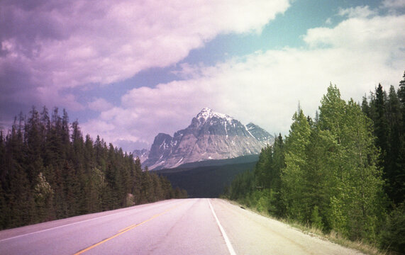 Mountain range view from the road, Alberta