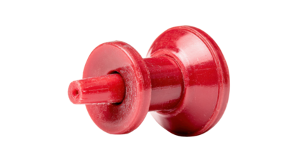 Red plastic push pin for notice boards and cork surfaces, organizing documents, isolated on transparent background