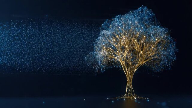 Digital Tree of Life: A captivating digital depiction of a tree, symbolizing the intricate connections of the digital world, illuminated against a dark background.