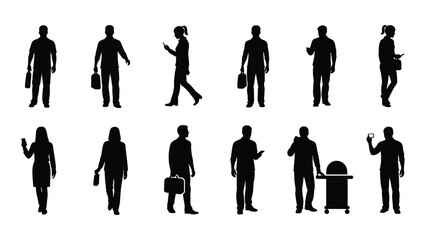 Diverse group of people in silhouette showcasing various everyday poses and activities