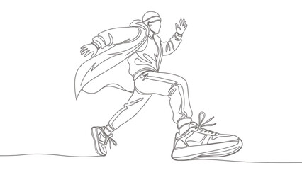 Continuous line drawing of a person running, active lifestyle, modern style