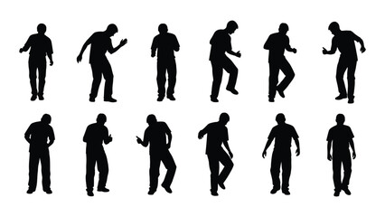 Fototapeta premium Diverse silhouettes of people in various dynamic and active poses are shown