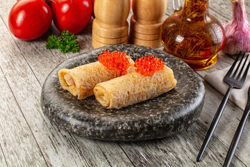 Gourmet Panccakes with red caviar