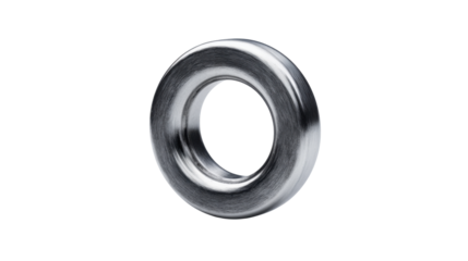 Metal industrial grommet, silver eyelet hardware element, round ring with brushed finish, isolated on transparent background