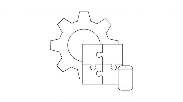 Mobile App Development Process - Gear, Puzzle, and Smartphone.